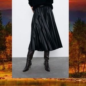 Zara Faux Leather pleated self belted Wrap Skirt
